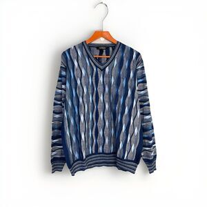 Montechiaro Made in Italy 3D Knit Sweater Men’s Medium 50 Blue Geometric Texture